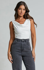 Doris Top - Cowl Neck Crop Top in White