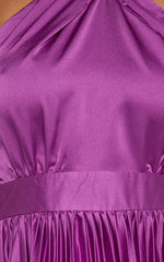 Eloise Midi Dress - Halter Neck Pleated Dress in Grape