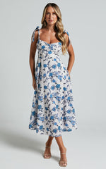Emilio Midi Dress - Cup Bust Sleeveless Dress in Blue Floral