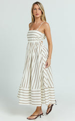 Erich Midi Dress - Open Back Stripe Dress in Beige White