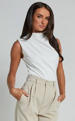 Erin Top - Jersey Crepe High Neck Asymmetric Tank in White