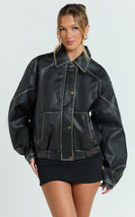 Gail Jacket - Faux Leather Bomber Jacket in Black