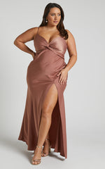 Gemalyn Midi Dress - Twist Front Thigh Split Dress in Dusty Rose