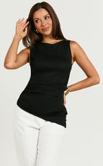 Georgina Top - Asymmetrical Hem Jersey Tank in Black