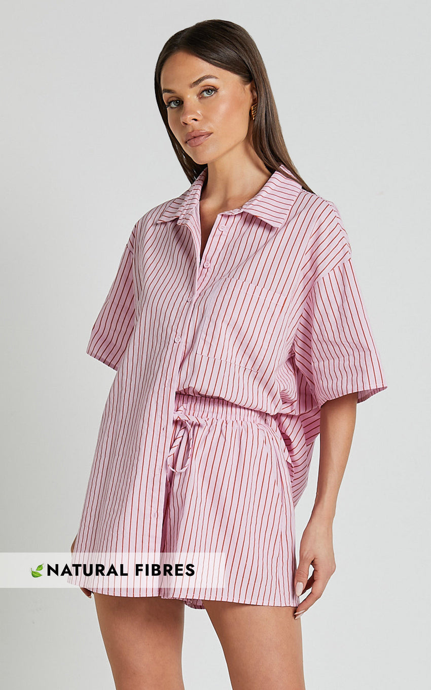 Gijon Shorts - High Waisted Shorts in Pink and Red Stripe