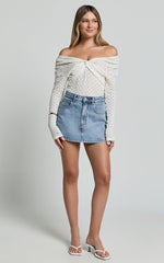 Grace Top - Off The Shoulder Long Sleeve Twist Top in White