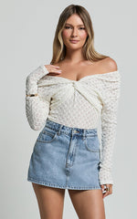 Grace Top - Off The Shoulder Long Sleeve Twist Top in White
