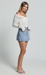 Grace Top - Off The Shoulder Long Sleeve Twist Top in White