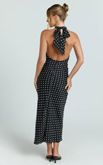 Grayson Midi Dress - Tie Halter Neck Slip Dress in Black/ White