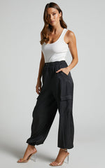 Hanabi Pants - High Waisted Cargo Parachute Pant in Black
