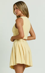 Harlee Mini Skirt - Pleated A line Skirt in Lemon