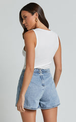 Harleigh Skort - Pocket Detail Wrap Denim Skort in Light Blue Wash