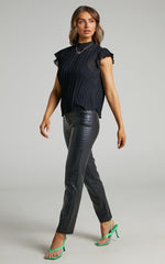 Harlow Top - High Neck Pleated Workwear Top in Black