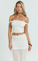 Hayden Top - Twist Off Shoulder Lace Crop Top in White
