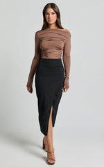 Heidi Midi Skirt - Faux Wrap Skirt in Black