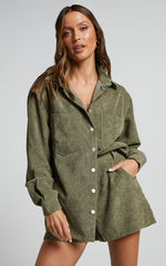 Tovil Shorts - High Waisted Corduroy Shorts in Olive