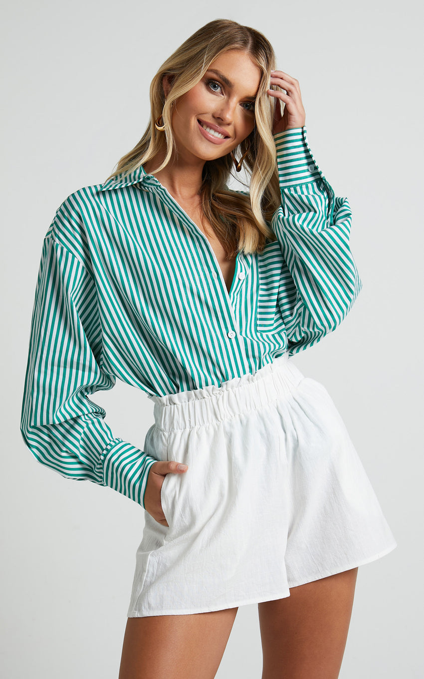 Hiromi Shorts - High Waisted Linen Look A-Line Shorts in White