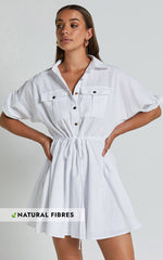Holly Utility Tie Waist Mini Dress in White