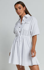Holly Utility Tie Waist Mini Dress in White