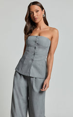 Hope Top - Longline Tailored Strapless Top in Grey