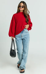 I Feel Love Oversized Knit Jumper in Red
