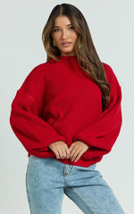 I Feel Love Oversized Knit Jumper in Red