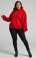 I Feel Love Oversized Knit Jumper in Red