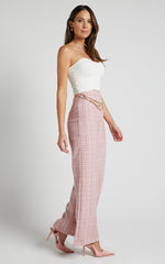 Icie Pants - High Waisted Tweed Wide Leg Pants in Pink Tweed