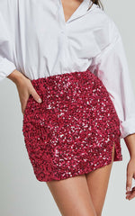 Ingrid Mini Skirt - Sequin Skirt in Fuchsia
