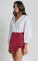 Ingrid Mini Skirt - Sequin Skirt in Fuchsia