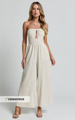 Isla Jumpsuit - Linen Halter Neck Jumpsuit in Beige
