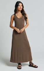 Ivi Midi Dress - Scoop Neck Slip Dress in Chocolate