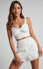 Jammae Two Piece Set - Bustier Crop Top and Shorts Set in White