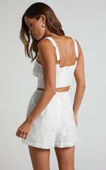 Jammae Two Piece Set - Bustier Crop Top and Shorts Set in White