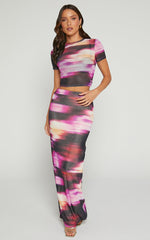 Janet Top and Skirt Two Piece Set - Short Sleeve Midi Skirt in Soft Focus