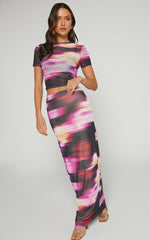 Janet Top and Skirt Two Piece Set - Short Sleeve Midi Skirt in Soft Focus