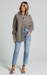 Jaycey Shirt - Long Sleeve Pocket Detail Shirt in Brown Stripe