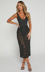 Jazmin Midi Skirt - Lace Skirt in Black