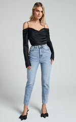 Julian Top - Off Shoulder Long Sleeve Cowl Neck Top in Black