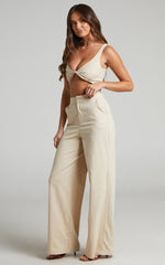 Kingston Two Piece Set - Twist Front Twill and Wide Leg Pants Set in Neutral