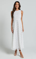 Kalani Midi Dress - High Neck Cut Out Dress in White