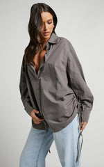 Kalpena Shirt - Ruched Side Oversized Shirt in Charcoal