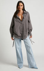 Kalpena Shirt - Ruched Side Oversized Shirt in Charcoal