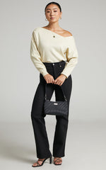 Kamille Top - Asymmetric Side Shoulder Knit Top in Off White
