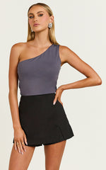 Karel Top - One Shoulder Sleeveless Top in Charcoal