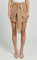 Kerzi Mini Skirt - Tie Front Wrap Skirt in Biscuit