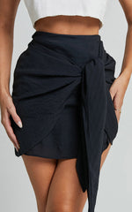 Kerzi Mini Skirt - Tie Front Wrap Skirt in Black