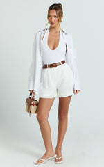 Khaimy Shorts - High Waisted Cuffed Shorts in White