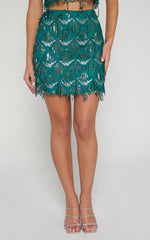 Khrizza Mini Skirt - Sequin Diamond Mesh Skirt in Emerald