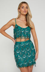 Khrizza Top - Sequin Diamond Mesh Cropped Cami Top in Emerald